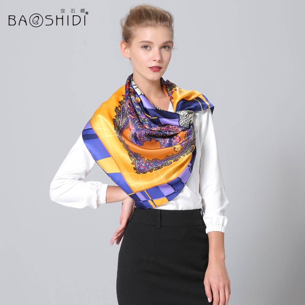 [Silk scarf]106cm*106cm Pure Silk Scarf Women Shawls w/Classic Desigual Patterns Brand Scarf ...