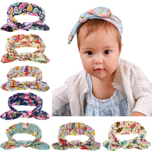1 pcs New Cute Baby Printing Rabbit ears Headband Bow Knot Elasticity Girls Hair Band Cotton Headwear kids Hair Accessories W190