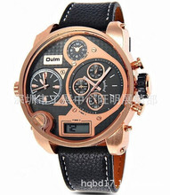 Vogue Men Collection Black Rectangle Case Three Quartz Time Zones Military Digital DZ dress men Leather Band Sports WristWatches