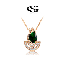 G&S Brand Christmas Gift Rose Gold Plated Green Rose Flower Necklace Fashion Jewelry Necklaces For Women 2014 Free Shipping