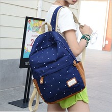 12 color Cute Korean style double Shoulder book Bags fashion girls women canvas Dots schoolbag middle