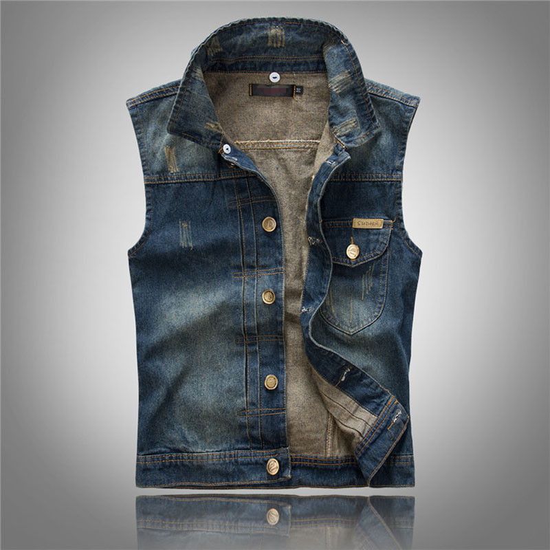 2021 Wholesale Summer Men`s Jeans Vest With Detachable Hood Slim Fit