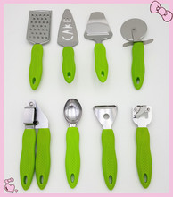 2016 New Green PP Handle S/S Head 8pcs Kitchen Cooking Tool Accessories For Pizza Turner Garlic Presser Ice Cream Scoop Hot Sale