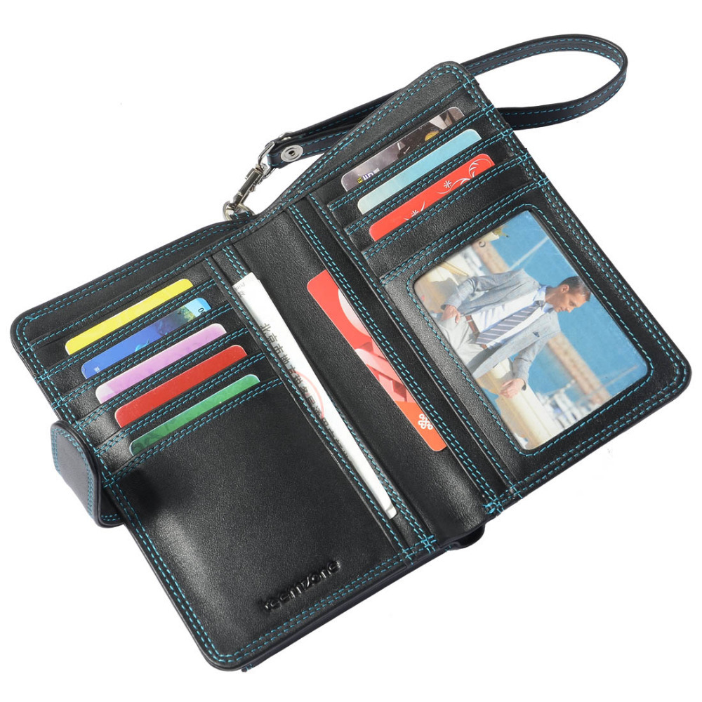 teemzone Mens Standard Bifold Wallet Purse Card Case Cash Cellphone Holder Coin Zipper case Clutch Bag Removable Wristlet