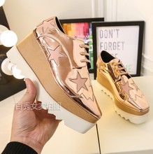 cow leather square toe fashion casual shoes stars genuine leather women shoes wedge heels platform shoes sizes 22cm-25.5cm