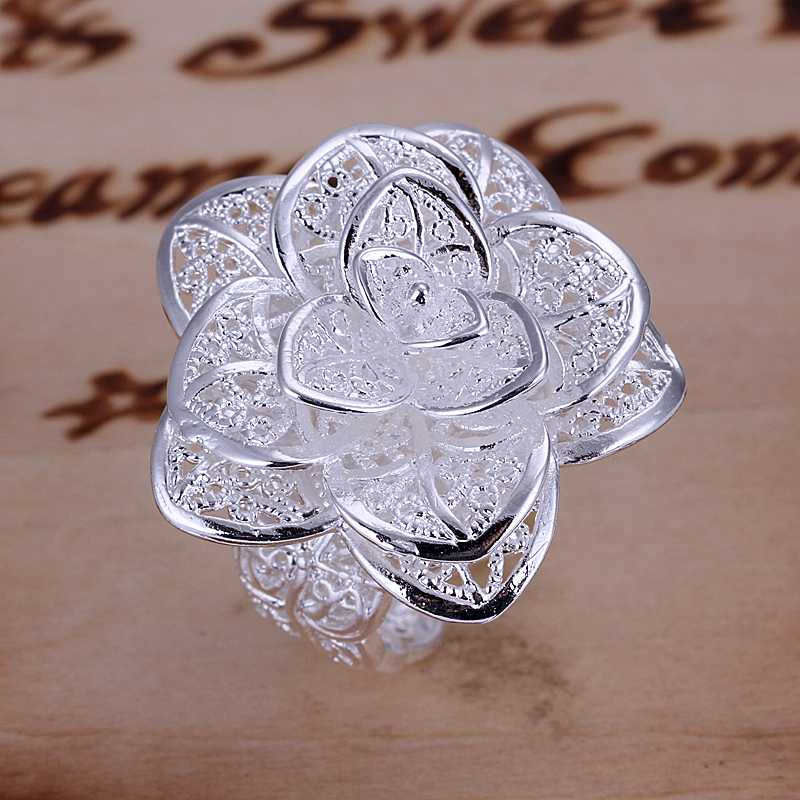 Free shipping 925 sterling silver jewelry ring fine nice flower ring top quality wholesale and retail