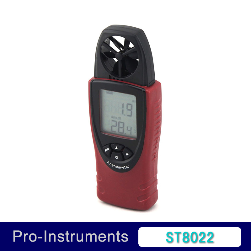 ST8022 LCD Pocket Digital Anemometer Air Wind Speed Air Volume Meter Measure & Temperature Gauge with Vane Sensor free shipping