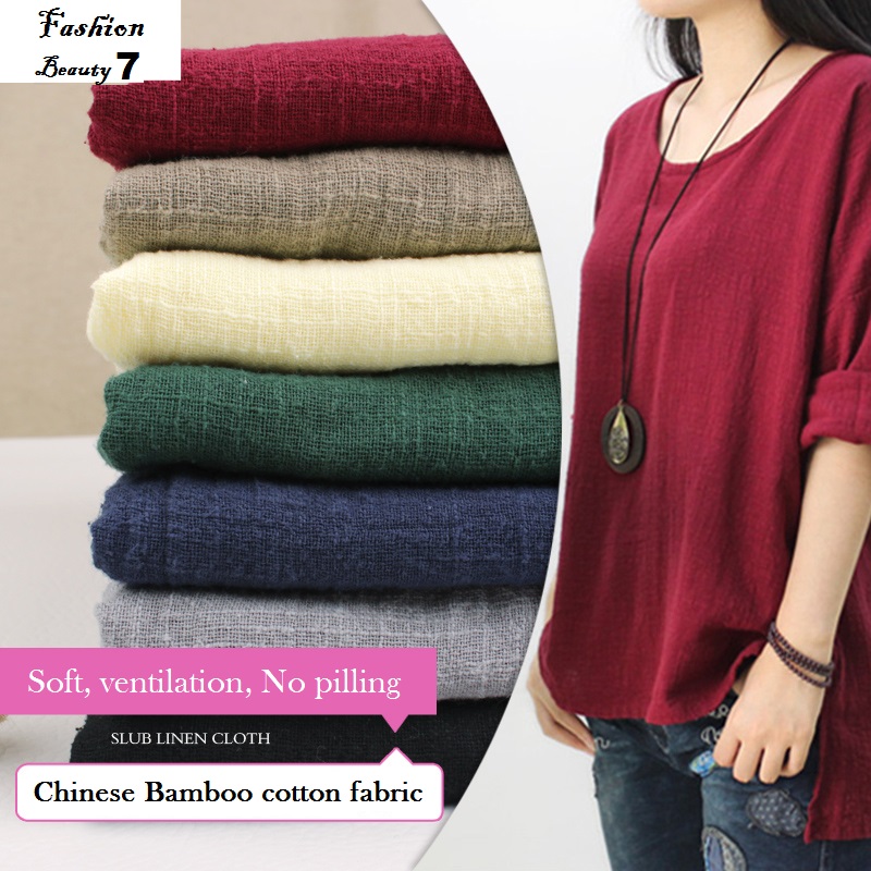 Bamboo cotton fabric Fluid cloth chinese style Pleated fabric solid color DIY for Dress curtain Linen