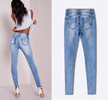 New Style Low Waist Sky Blue Patchwork Skinny Tights Women Pencil Jeans High Stretch Sexy Push