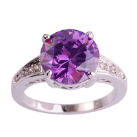 lingmei Wholesale Round Amethyst & White Topaz 925 Silver Ring Unisex Jewelry Size 6 7 8 9 10 11 12 Love Style For Women\'s Gift