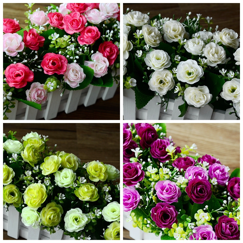 artificial silk plastic flowers fake bouquet cheap for wedding decoration mariage boda flores plants small rose