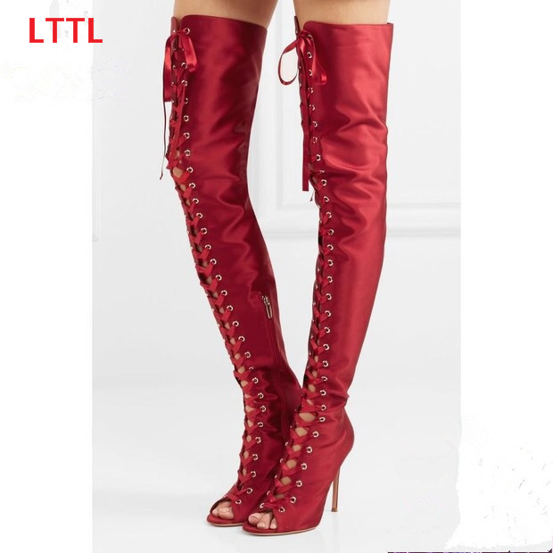 Popular Red Lace up Thigh High Gladiator Boots-Buy Cheap Red Lace ...
