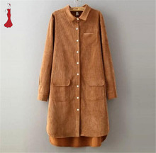2015 new Blouse shirt corduroy casual Korean style Women’ s turn-down collar solid color winter spring tops long sleeve shirts