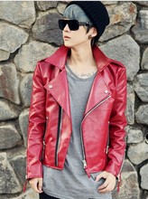 New 2014 spring red leather jacket men Autumn and winter mens sheepskin coat Short Slim mens white leather jackets motorcycle