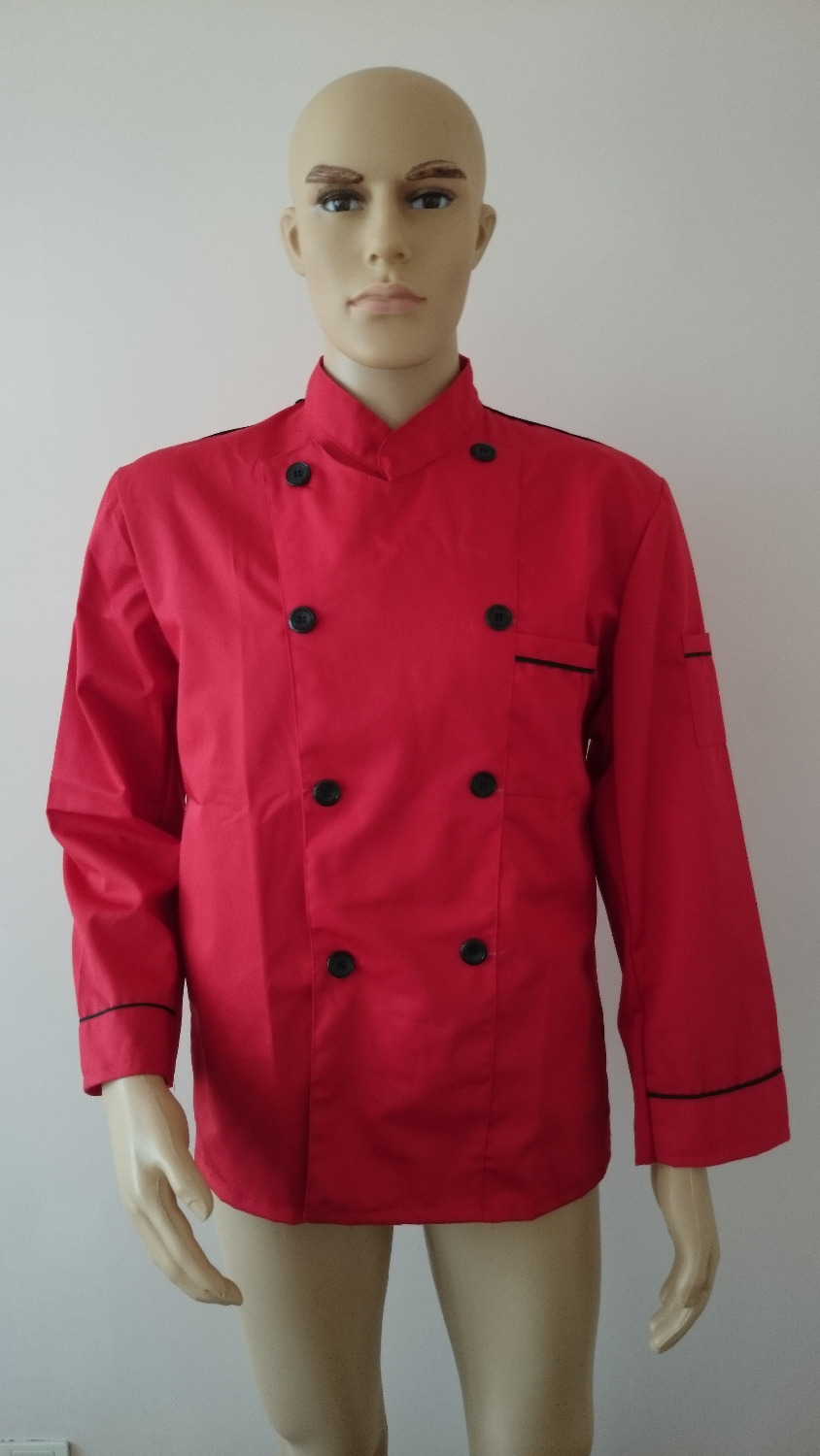 Long Sleeve Classic Kitchen Cook Chef Waiter Waitress Coat Uniform Jacket Red