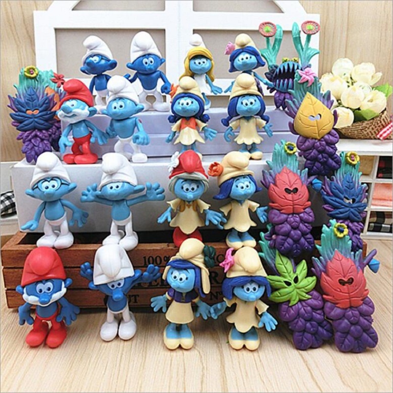 The Elves Papa Smurfette Clumsy Figures Elves Papa Action Figure for children Toys dolls blue color 24 pcs/set Birthday gift QQ20170317130644