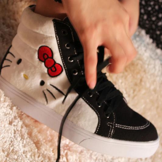 2015 high top women shoes flat boots Cartoon Hello Kitty Red ...