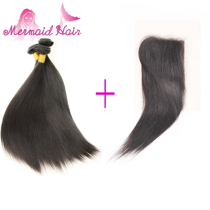 Malaysian Straight Hair With Closure 3 Pcs Straight Hair With Closure Malaysian Hair With Closure Unprocessed Human Hair Weave
