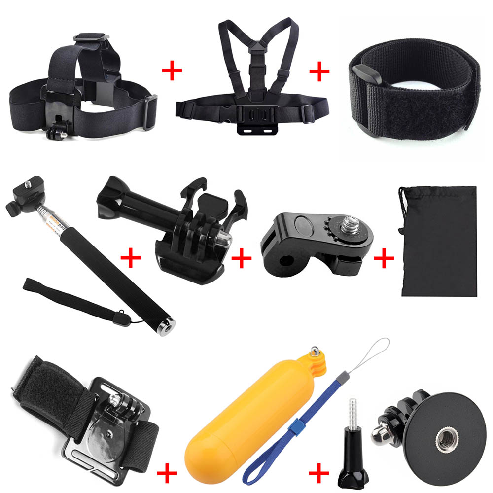 Gopro Accessories Set Selfie Stick Monopod Floating Bobber Wrist Chest Head Strap +xiaomi yi Adapter for Gopro Hero3 3+ 4 sj4000