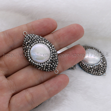 Natural pearl pendant beads Big round pave cz as eye shape double bails druzy finding handcrafted