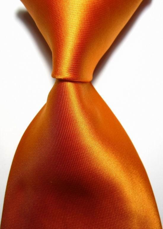 NT0416 Pure Orange Man s Luxury Solid Plain Silk Polyester Tie Jacquard Woven Classic Charming Business