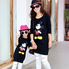 2015 autumn mother daughter t-shirts mickey cartoon t shirts long sleeve matching mother daughter clothes mommy and me clothes
