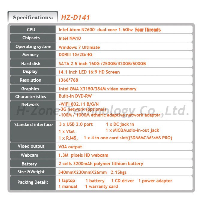 HZ-D141 specifications