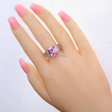 Wholesale Suitable For Any Occasion Emerald Cut Pink White Sapphire 925 Silver Ring Size 7 8