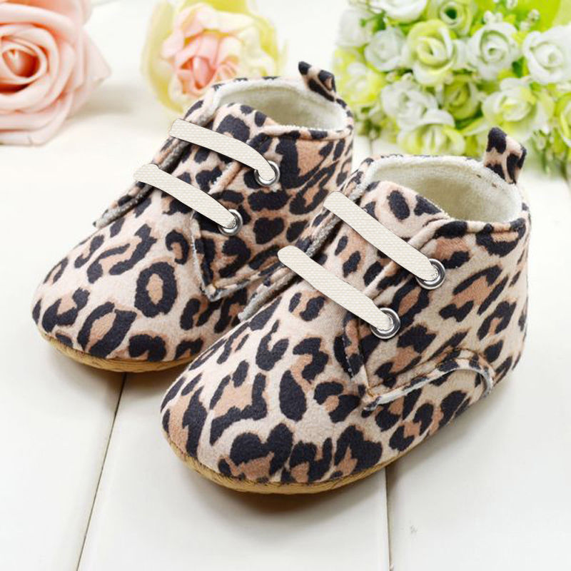 Toddlers Soft Sole Leopard Crib Shoes Infant Baby Lace Up Prewalker Shoes Drop Shipping Free Shipping