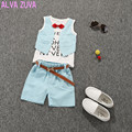 New arrival 2017 Summer Children clothing set baby boys waistcoat belt shorts suit style Kids letter