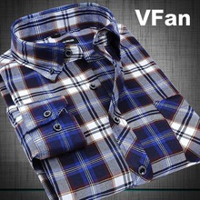 VFan Flannel Men Plaid Shirts 2014 New Autumn Luxury Slim Long Sleeve Brand Formal Business Fashion