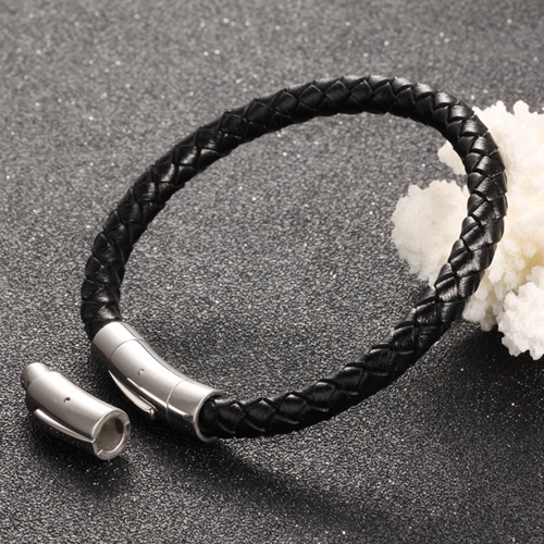 Wholesale 2015 New Fashion Popular Jewelry Mens Stainless Steel Black Leather Bracelets Man Hand Chain Vintage