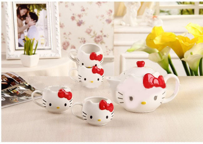 Drinkware Tea Kettle 5pieces lot High Quality Hello Kitty Tea Pot Novelty Tea Set Free Shipping