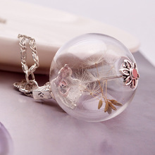Dandelion Seeds Wish Pendant Leaf Butterfly Glass Ball Maxi Necklace Wedding Engagement Jewelry Birthday Gift