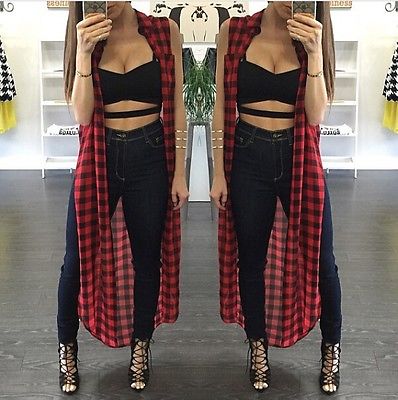 2016 HOT Women Sexy Loose Fit font b Tartan b font Plaid Side Split LongHigh Quality