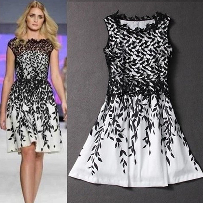 leaves print dress runway