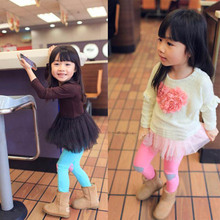 Cotton Girls Korean Style Love Heart Patch Legging Children Kids Pants 4 Colors