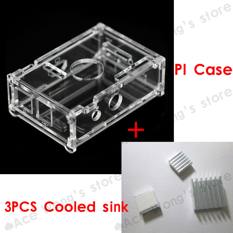 Transparent Pi Box case shell for Raspberry Pi+pure aluminum heat sink set kit (3pcs/kit)