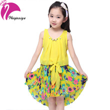 New Brand 2016 Kid Dress Sleeveless Patchwork Flower Girls Dress Mermaid Princess Bow Vestido Infantil Children’s Clothing