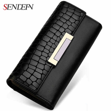 Vintage Genuine Leather Long Hasp Woman Wallets Designer Brand Clutch Card Holder Purse Lady Party Handbag Money Bag