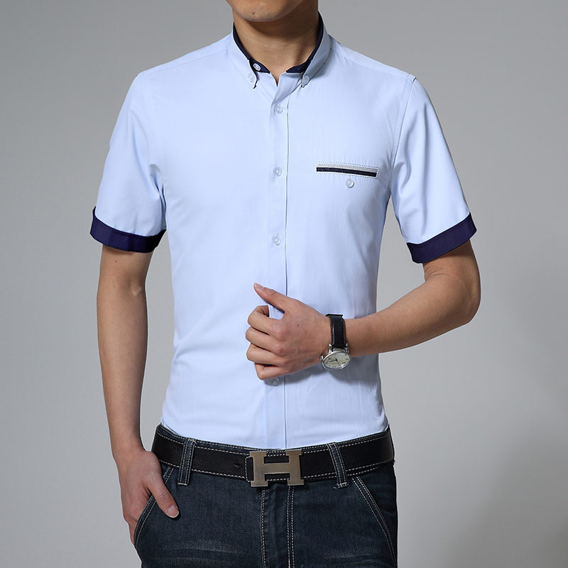 2015 New Arrival Summer Style Men Shirt Fashion Short Sleeve Casual Shirt Solid Color Slim Fit