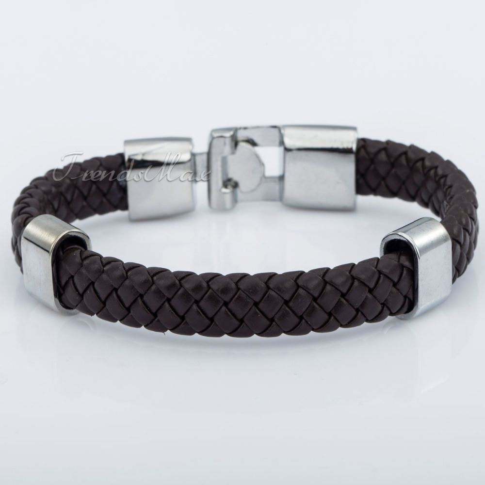 9mm Braided Rope Surfer Leather Bracelet Wristband Stainless Steel Clasp Multi Colors Mens Womens Jewelry LLBM24