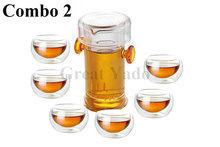 1 Heat resistant glass teapot with infuser 200ML 6 double wall glass tea cups 7pcs set