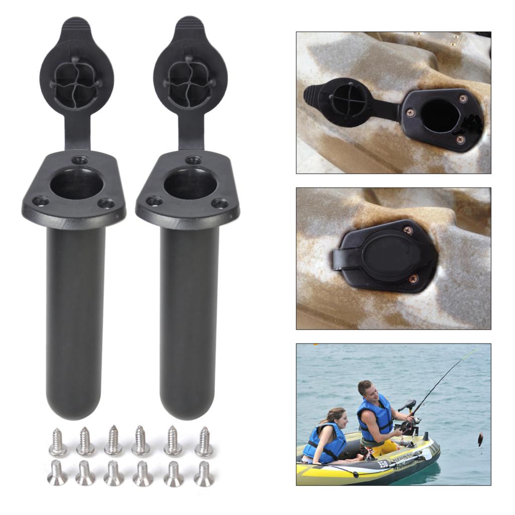 2pcs PC+ABS New Black Flush Mount Fishing Boat For Kayak Canoe Rod Holder With Rubber Gasket Cap +Tracking (DIA 38mm L: 19CM)