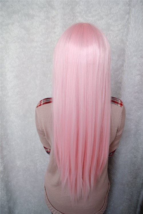 long straight pink lolita cosplay wig