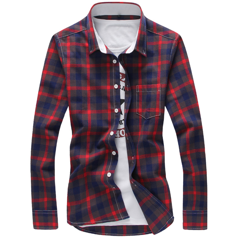 2016 font b Plaid b font Shirts Men M 5XL Red Cool Design Full Length Quality