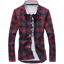 2016 Plaid Shirts Men M-5XL Red Cool Design Full Length Quality Summer Autumn Dress Shirts Camisa Masculina Plus Size Men Shirt