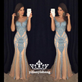 Elegant Mermaid Prom Dress 2016 Short Sleeve Scalloped Beaded Lace Prom Dresses Beaded Sheath Straight Dresses