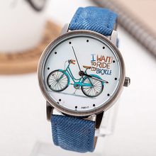 Moda Bike correa de tela reloj Casual Watch women Watch vestido Vintage bicicleta de dibujos animados reloj del cuarzo analógico relogio-w021