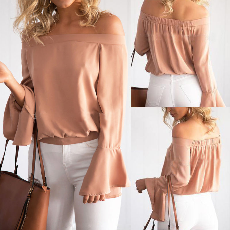 Celmia Plus Size 3XL Women Sexy Off Shoulder Chiffon Blouse Vintage Casual Solid Flare Long Sleeve Tops Shirt 2018 Summer Blusa aeProduct.getSubject()